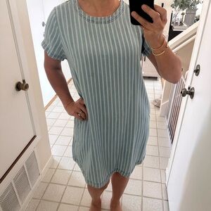 Blue Striped Denim Casual Dress